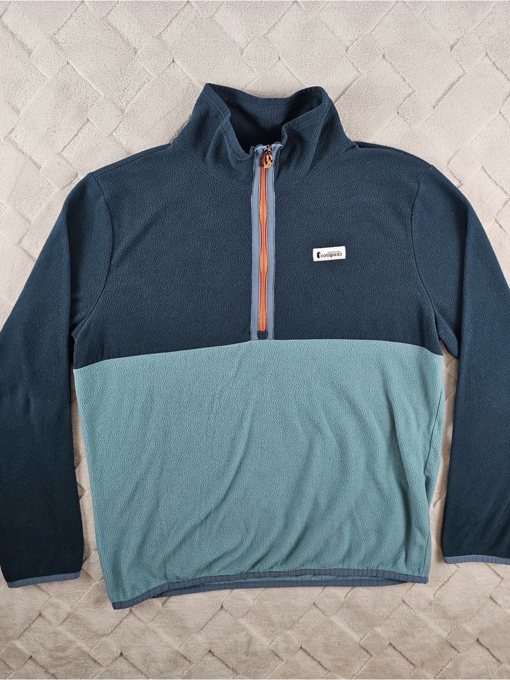 Cotopaxi Color Block Two-Tone Teal and Navy Half-Zip Sweater Mens Large